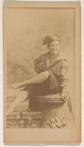 Seated actress wearing cap, from the Actresses series (N245) issued by Kinney Brothers to promote Sweet Caporal Cigarettes by Kinney Brothers Tobacco Company, photograph, 1890