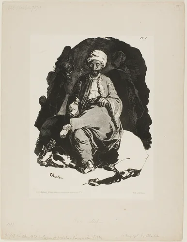 Seated Turk, plate one from Ink Sketches by Charlet by Nicolas Toussaint Charlet, print, 1828
