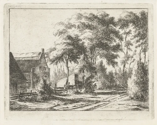 Landweg bij een boerderij by Jacobus Cornelis Gaal, print, 1854