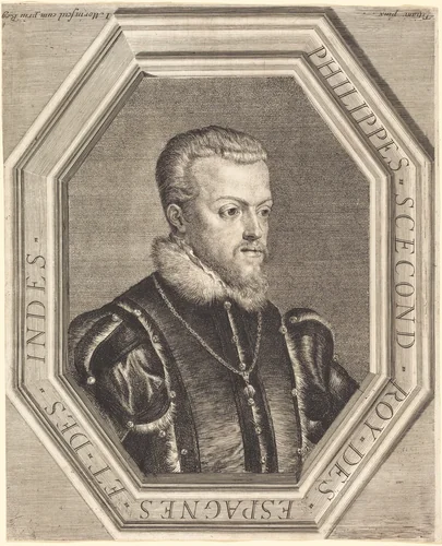 Philippe II, King of Spain by Jean Morin; Titian, print, 1600-1650