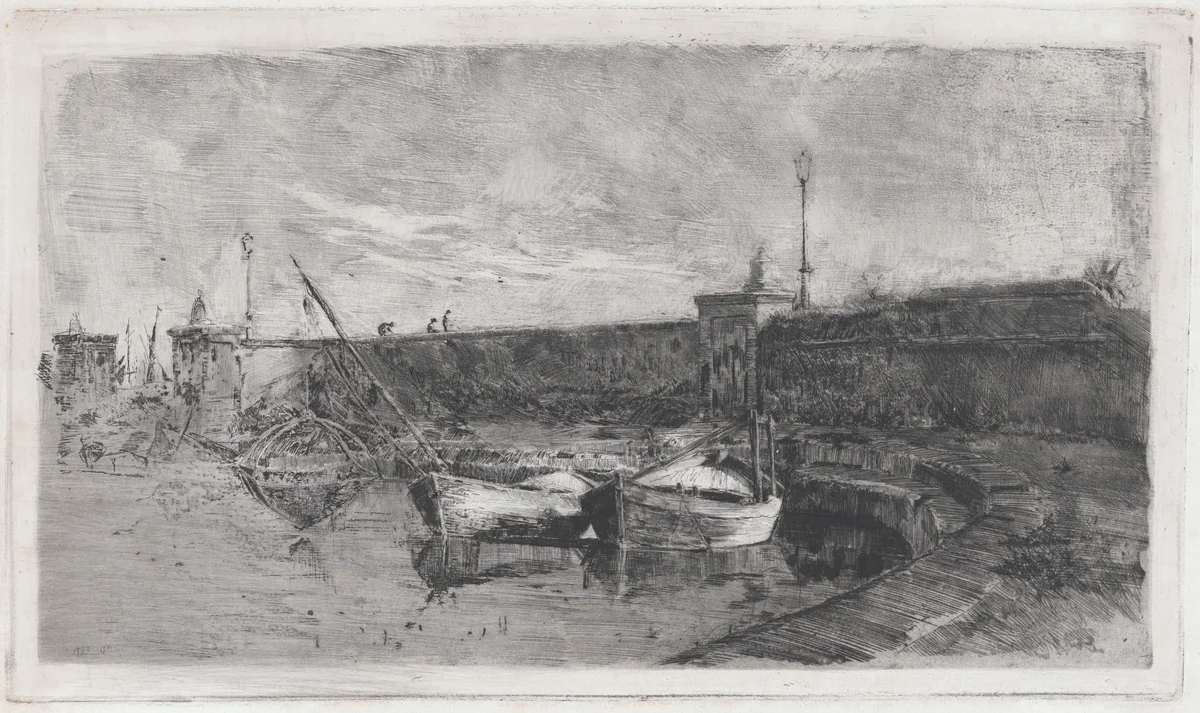 The Harbor at Viareggio [La Darsena] by Uberto dell'Orto, print, 1873-1874