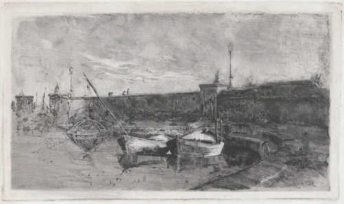 The Harbor at Viareggio [La Darsena] by Uberto dell'Orto, print, 1873-1874