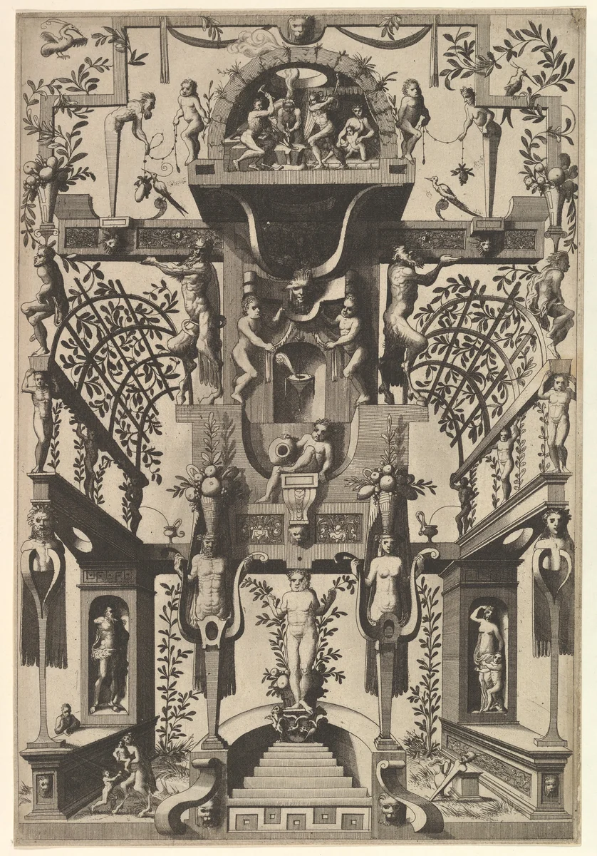 Modern Grotesque Decoration by Johannes van Doetecum, print, 1557