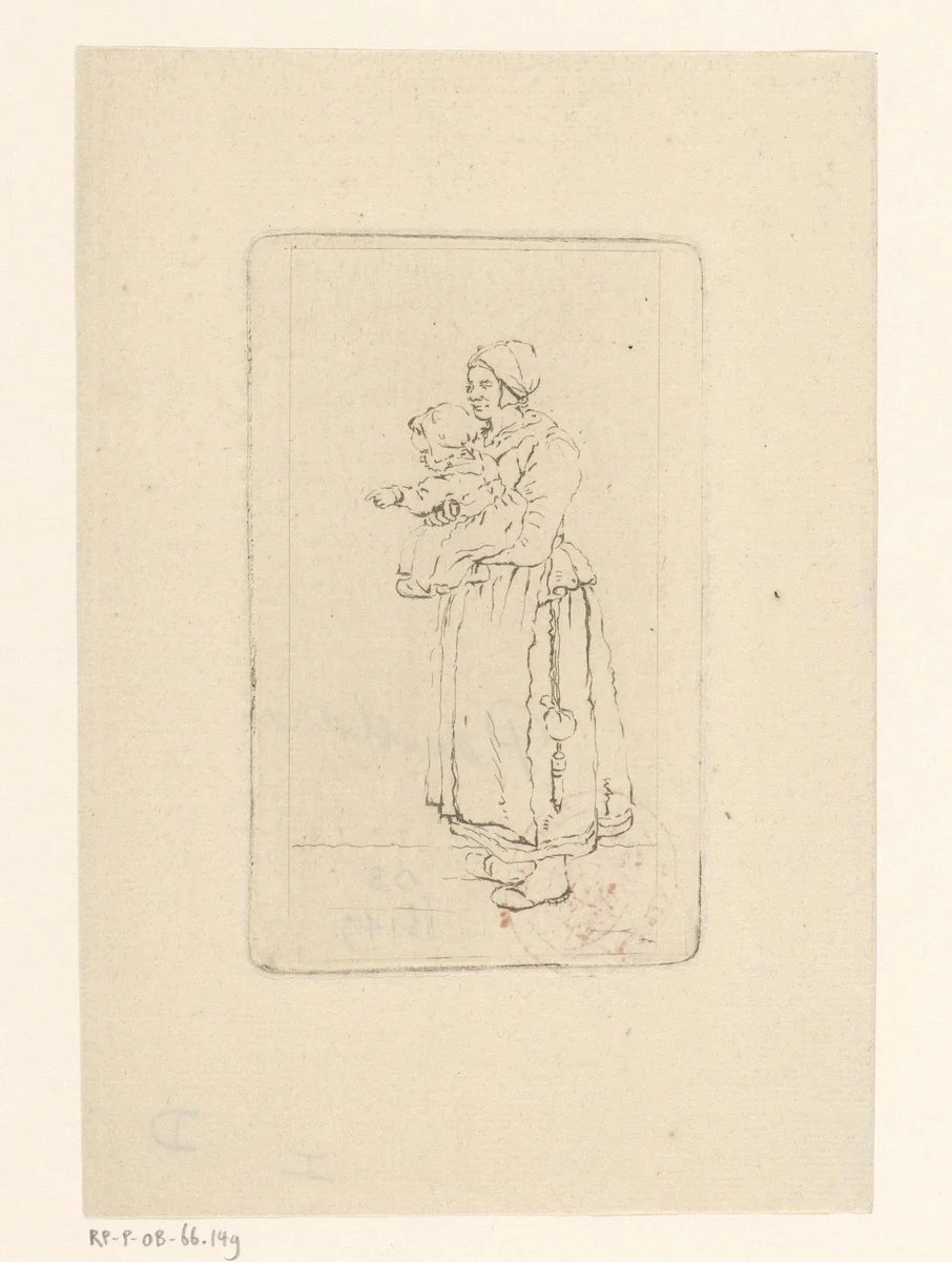 Staande moeder met kind by Pieter de Mare, print, 1779