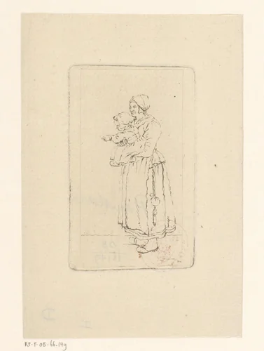 Staande moeder met kind by Pieter de Mare, print, 1779