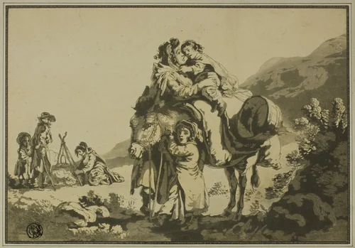 Family of Travelers Resting by Unknown Artist, print, 1700-1799