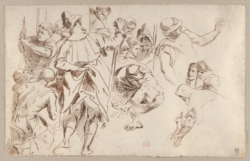 Figure Studies after Veronese's "The Martyrdom of Saint Sebastian" by Eugène Delacroix, drawing, 1820-1829