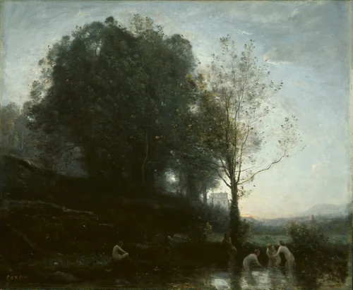 Bathing Nymphs and Child by Jean-Baptiste-Camille Corot, painting, 1855-1860