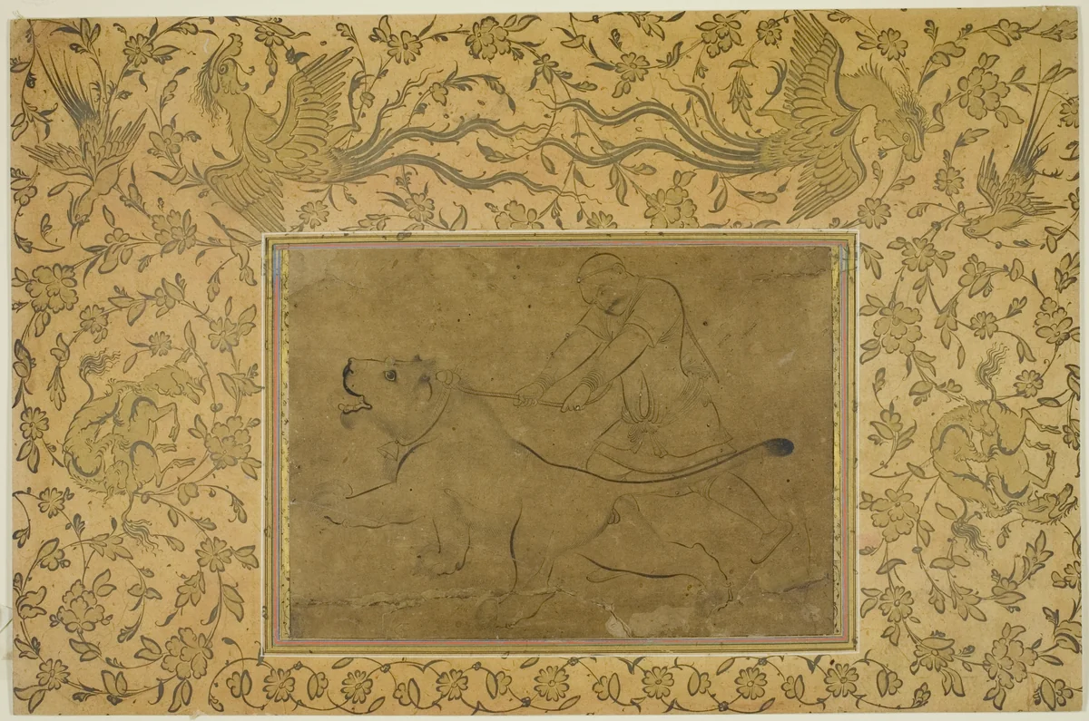 The Lion Tamer by Sadiqi Beg, painting, 1600-1625
