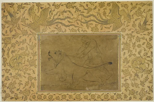 The Lion Tamer by Sadiqi Beg, painting, 1600-1625