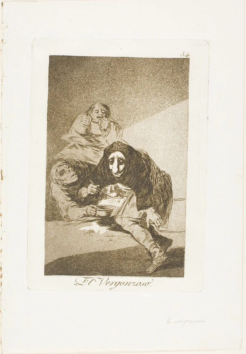 The Shamefaced one, plate 54 from Los Caprichos by Francisco José de Goya, print, 1797-1799