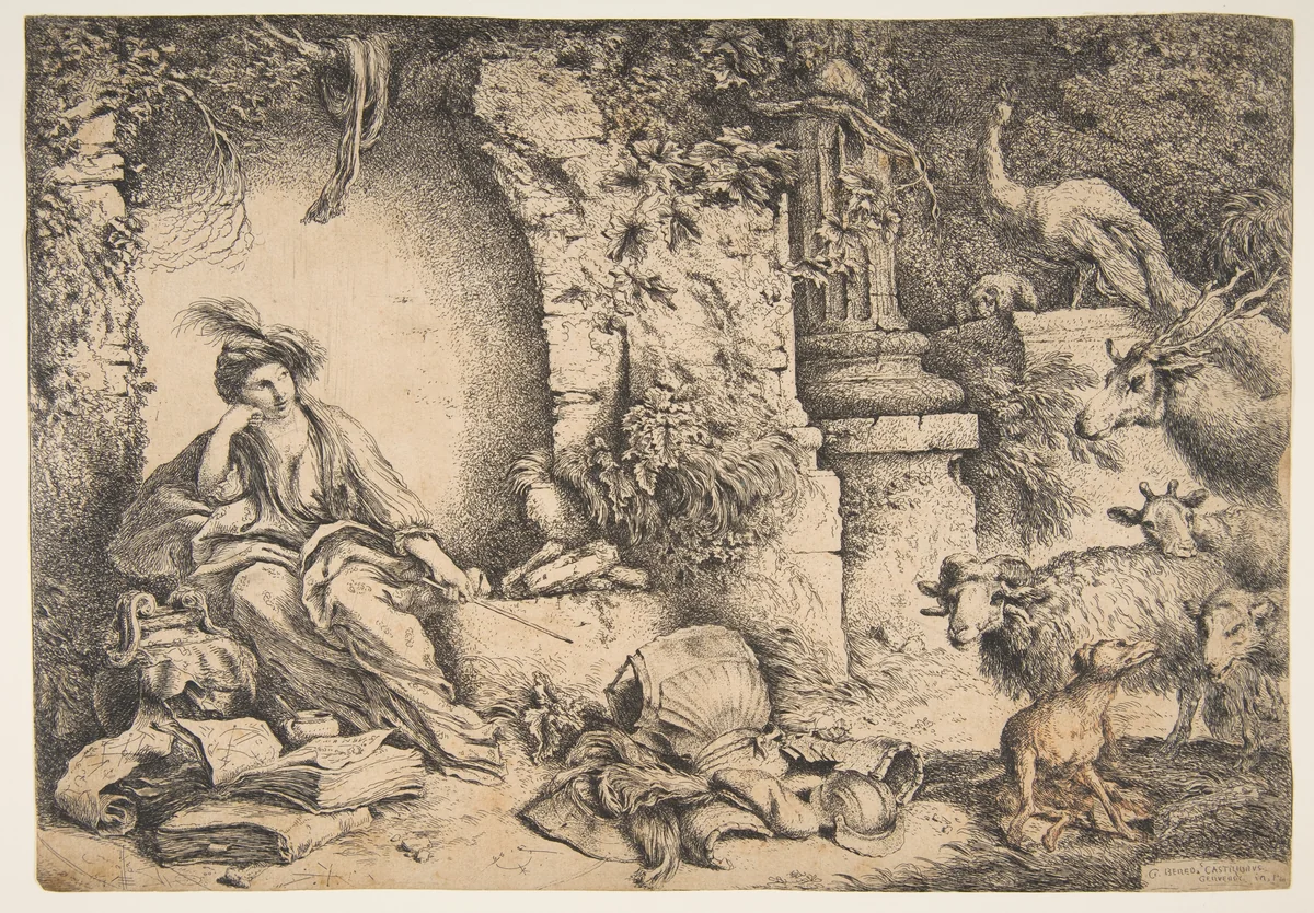 Circe with the companions of Ulysses changed into animals by Giovanni Benedetto Castiglione, print, 1650-1651
