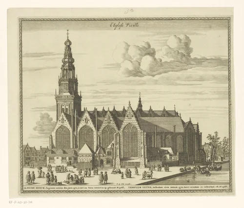 Gezicht op de Oude Kerk te Amsterdam by anonymous, print, 1662-1728