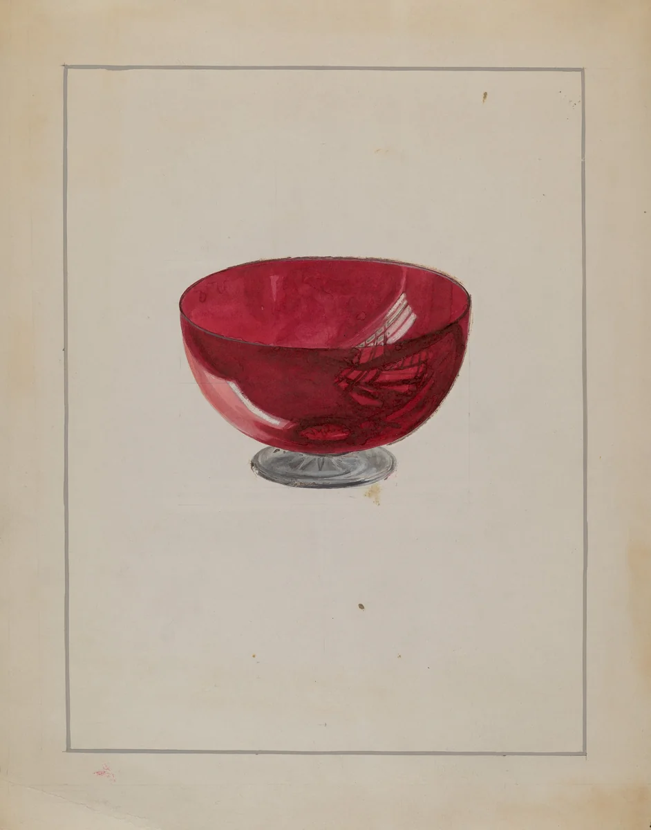 Ruby Bowl with Clear Foot by Marcus Moran, index of american design, 1936