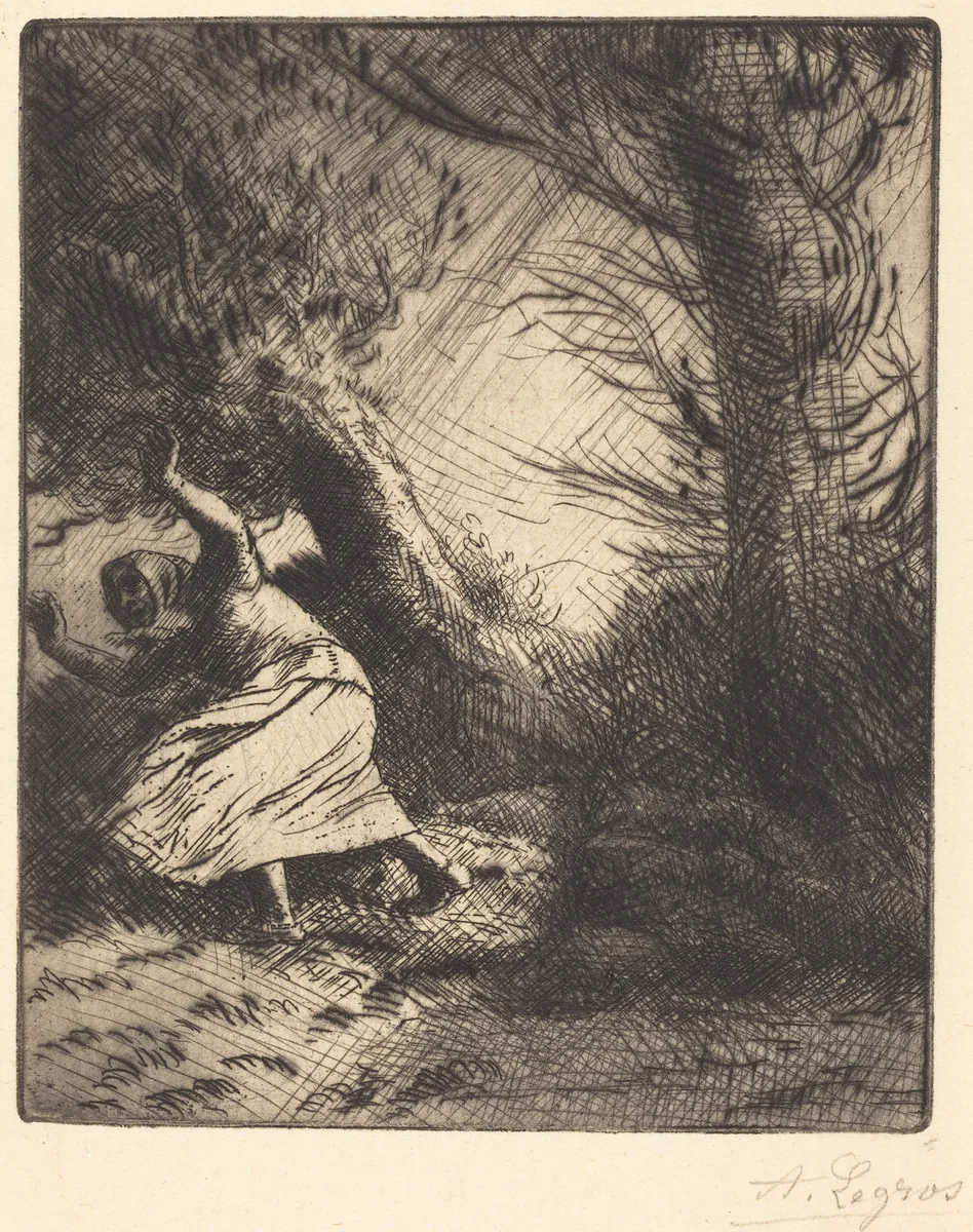 Thunder (Un coup de foudre) by Alphonse Legros, print, 1837-1911