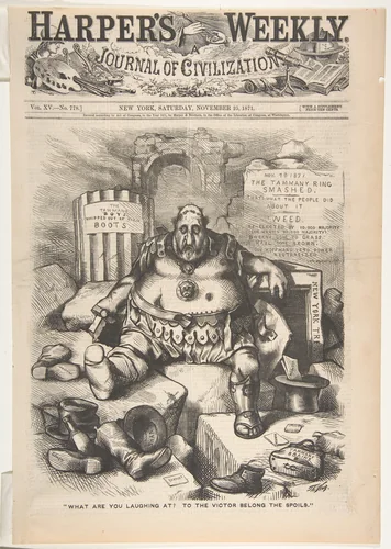 "What Are You Laughing At? To the Victor Belong the Spoils" (from "Harper's Weekly," vol. 15, p. 1097) by Thomas Nast, print, 1871