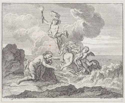 Book 2, Fable 17: the Man and the Siren (L'Homme et la Sirene), from "Fables Nouvelles" by Nicolas Henry Tardieu, print, 1719