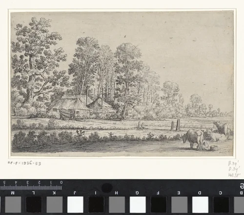 Boerderij met koeienmelkster by Herman Saftleven, print, 1626-1685