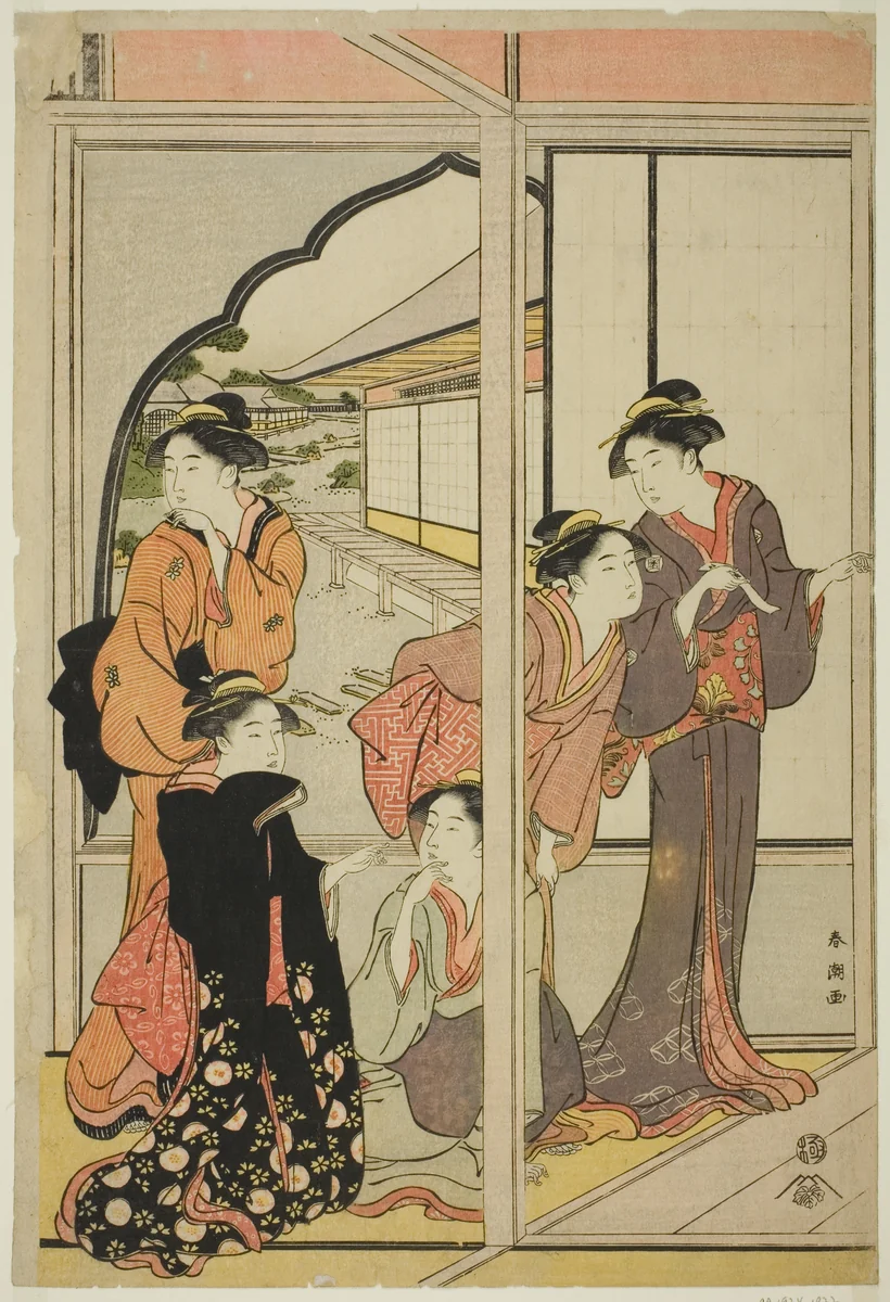 Women in a Mansion by Katsukawa Shuncho, print, 1775-1806