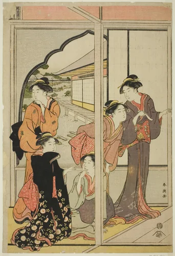 Women in a Mansion by Katsukawa Shuncho, print, 1775-1806