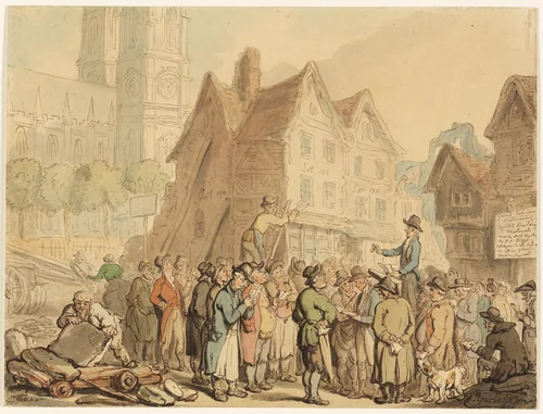 Demolition of Old Houses to the North of Westminster Abbey by Thomas Rowlandson, painting, 1800