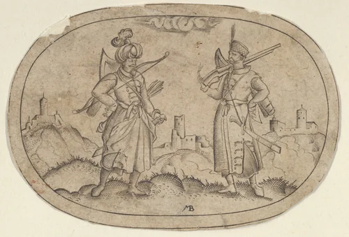 A Turkish Man and a Polish Man, from Das Bossenbüchlein by Mathais Beitler, print, 1577-1587