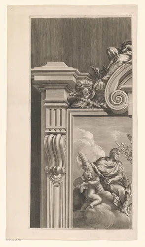 Allegorie op Cosimo III de' Medici in monumentale omlijsting (deel linksboven) by François Spierre, print, 1649-1681