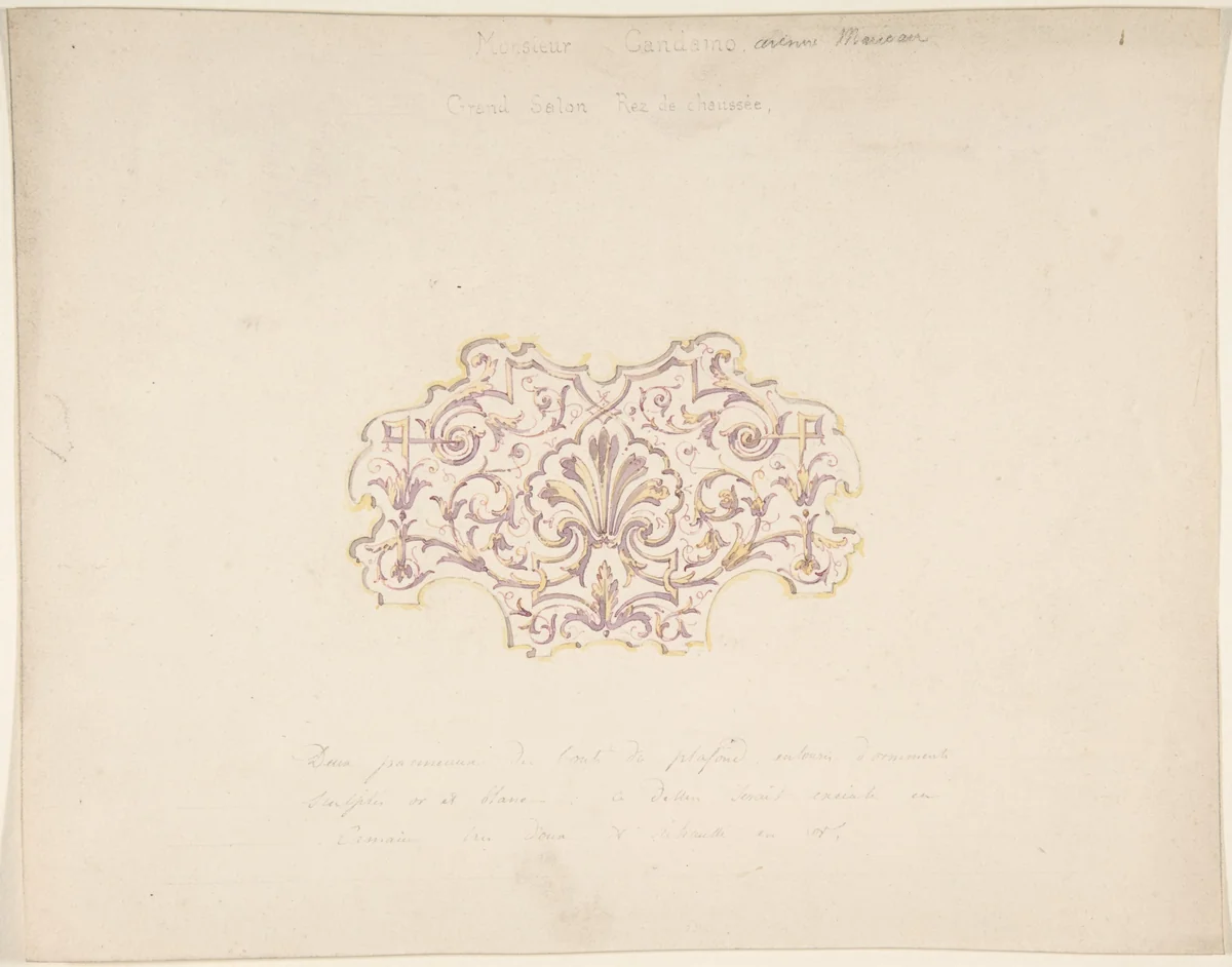 Design for Grand Salon, Ground Floor, Hôtel Candamo by Jules-Edmond-Charles Lachaise, drawing, 1868-1878