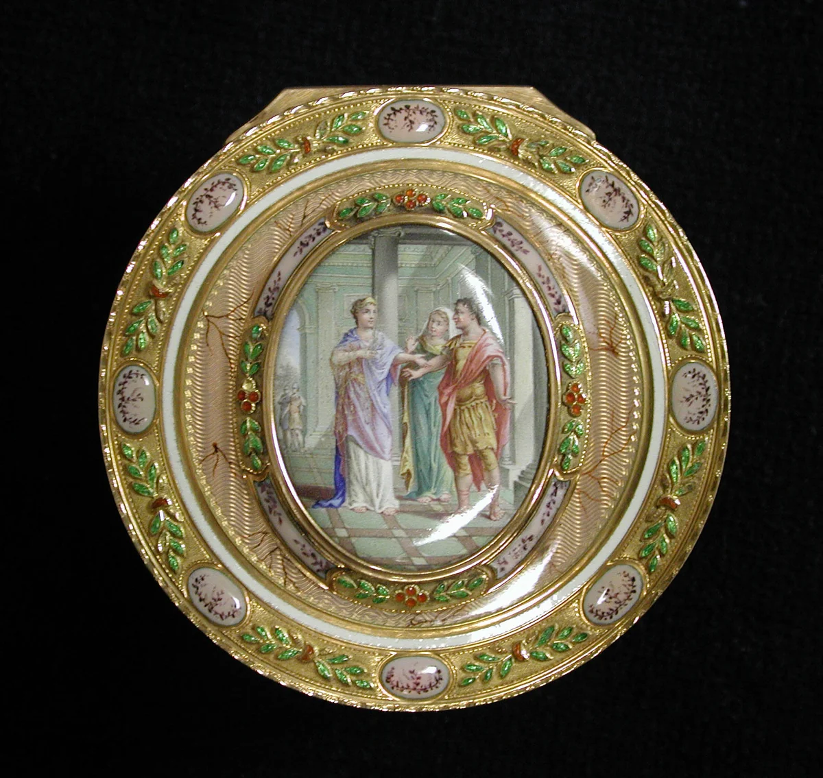 Snuffbox with miniature depicting the return of Theseus by Barthélemy Pillieux, metalwork, 1781