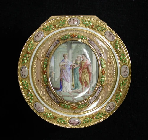 Snuffbox with miniature depicting the return of Theseus by Barthélemy Pillieux, metalwork, 1781