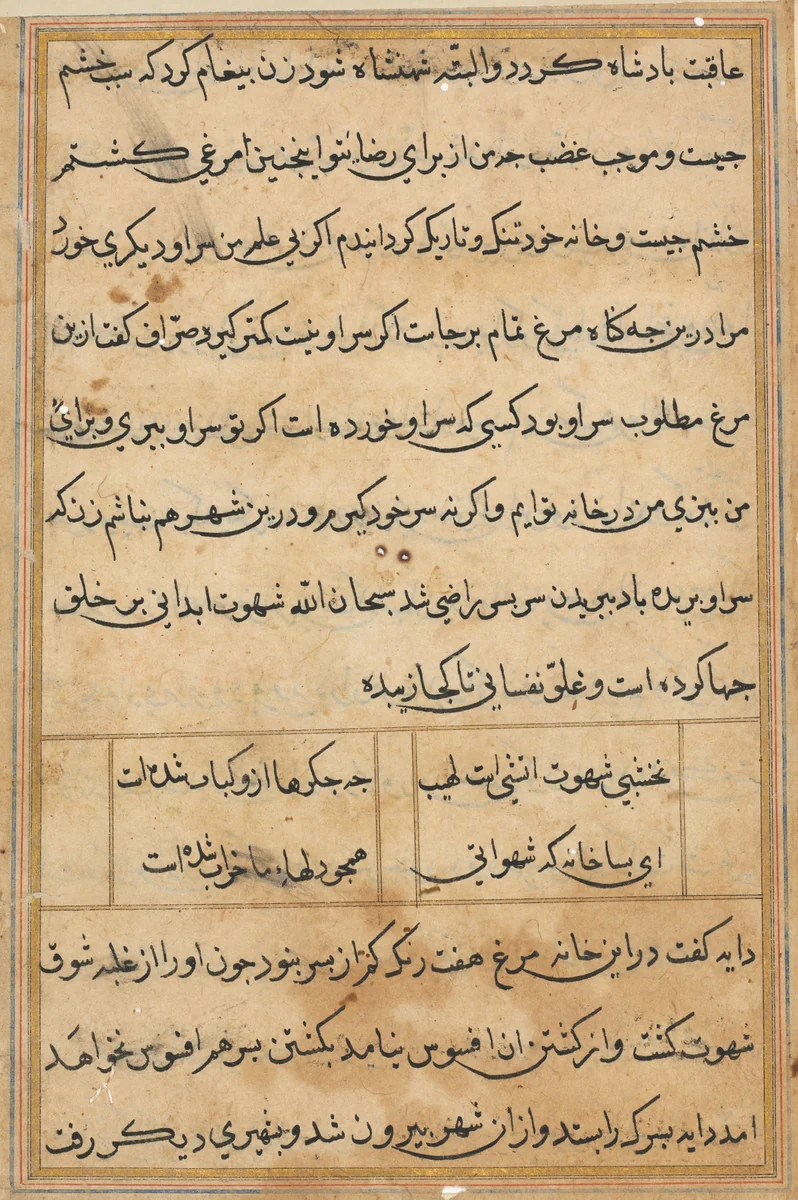 Page from Tales of a Parrot (Tuti-nama): text page by Unknown, painting, 1555-1565