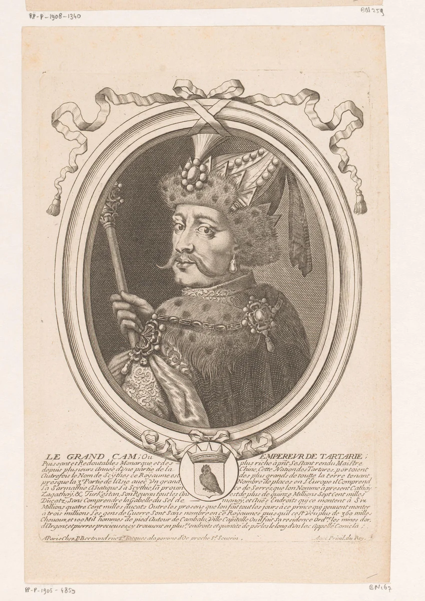 Portret van een Tartaarse keizer by Nicolas de Larmessin, print, 1642-1678