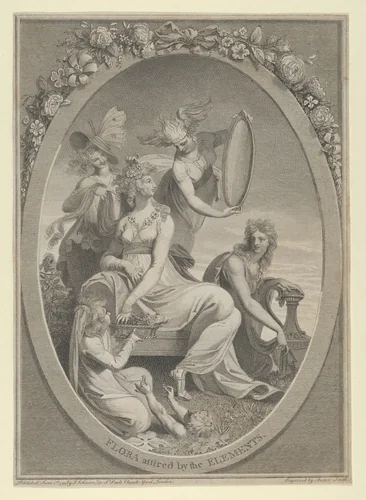 Flora Attired by the Elements (Frontispiece to The Economy of Vegetation, vol. I of Erasmus Darwin's The Botanic Garden) by Anker Smith, print, 1791