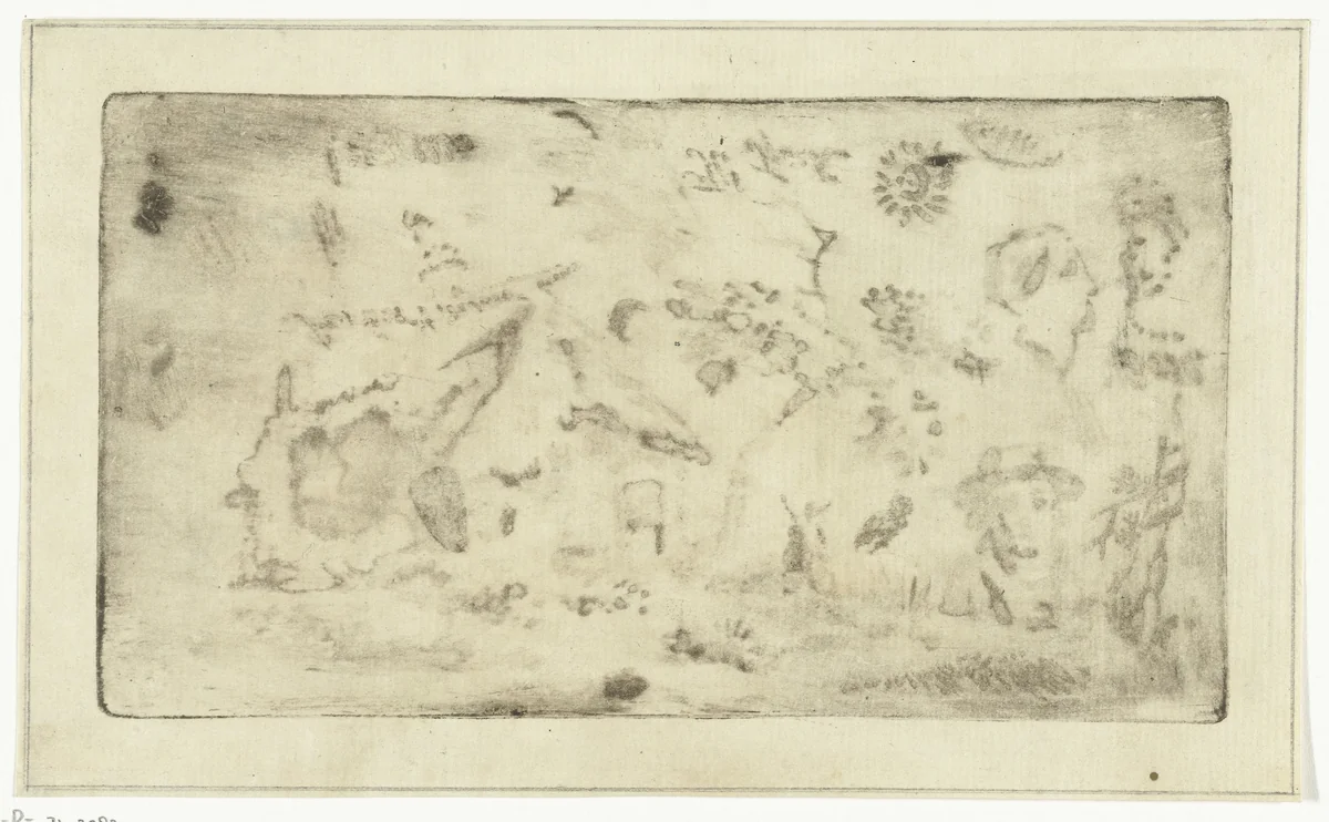 Proefblad met 'penaquatint' by Anthonie van den Bos, print, 1778-1838