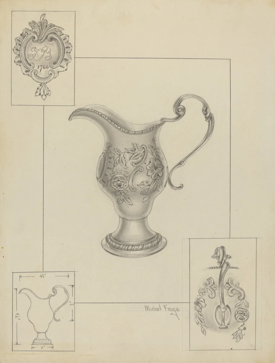 Silver Creamer by Michael Fenga, index of american design, 1936