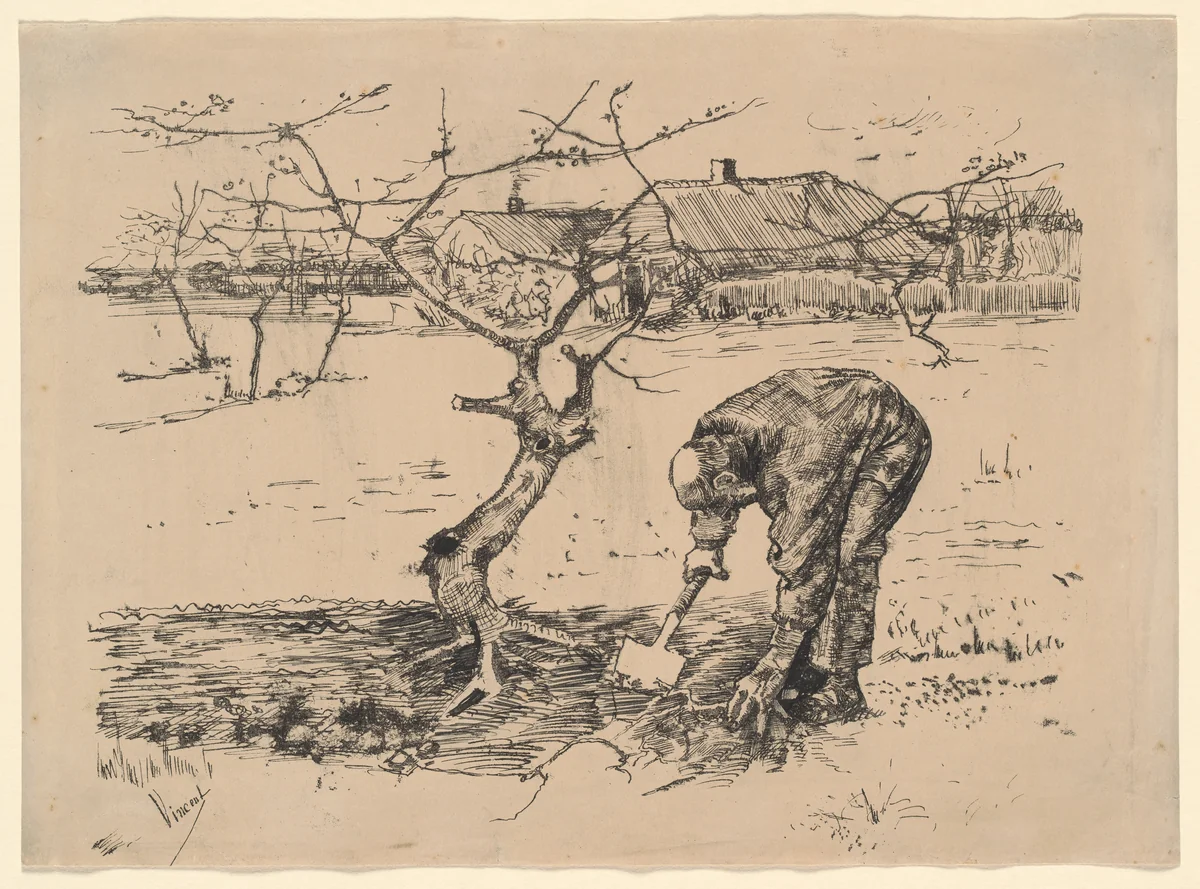 Gardener by an Apple Tree by Vincent van Gogh, print, 1883