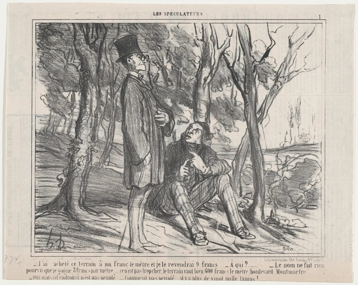J'ai acheté ce terrain à un franc..., from Les Spéculateurs, published in Le Charivari, July 7, 1857 by Honoré Daumier, print, 1857