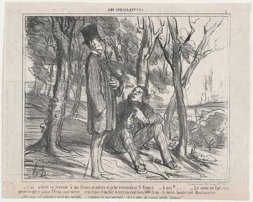 J'ai acheté ce terrain à un franc..., from Les Spéculateurs, published in Le Charivari, July 7, 1857 by Honoré Daumier, print, 1857