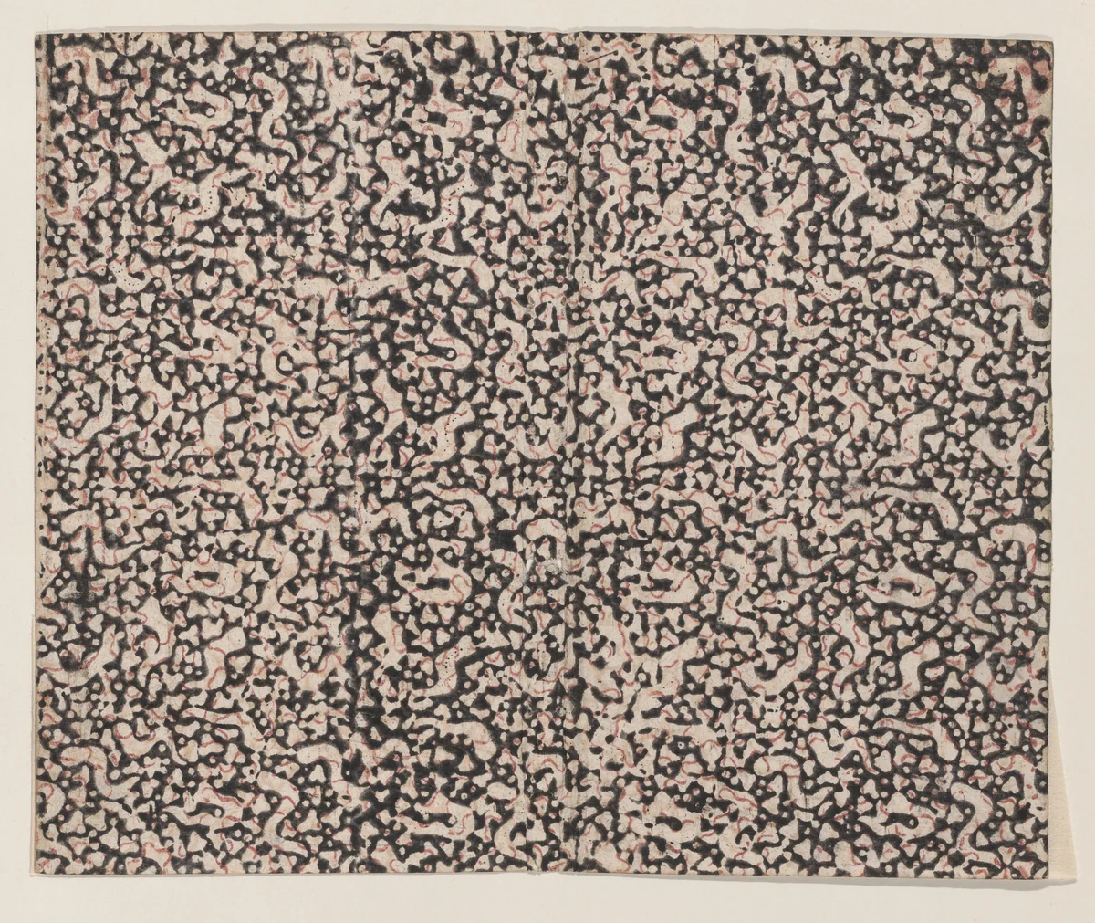 Book cover with overall floral and dot pattern by anonymous, print, 1800-1900