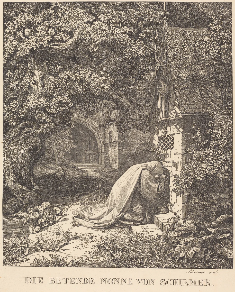 Die betende nonne (The Praying Nun) by Johann Wilhelm Schirmer, print, 1807-1863