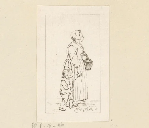 Staande vrouw met kind by Pieter de Mare, print, 1779