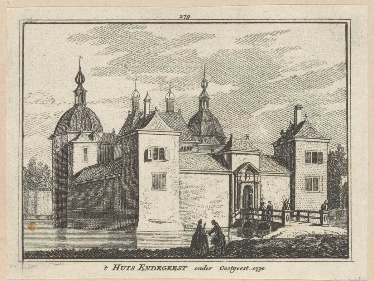 Gezicht op kasteel Endegeest te Oegstgeest, 1730 by Hendrik Spilman, print, 1750-1792