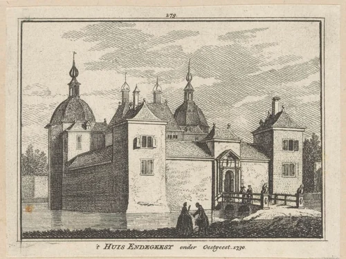 Gezicht op kasteel Endegeest te Oegstgeest, 1730 by Hendrik Spilman, print, 1750-1792