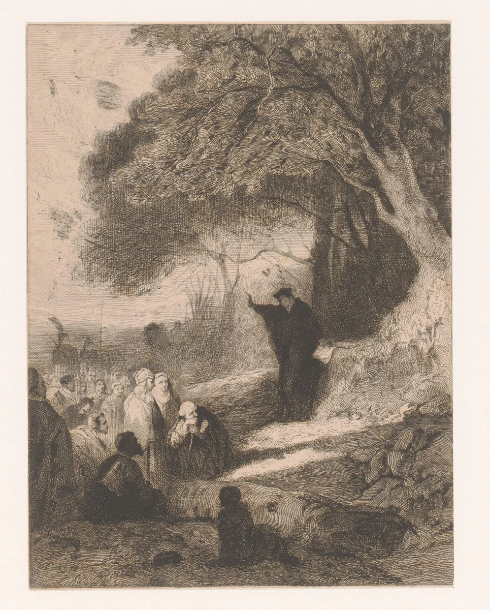Hagenpreek van de Hugenoten by Charles Billoin, print, 1850