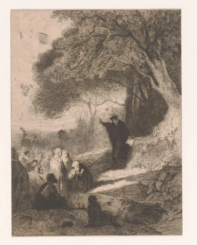 Hagenpreek van de Hugenoten by Charles Billoin, print, 1850
