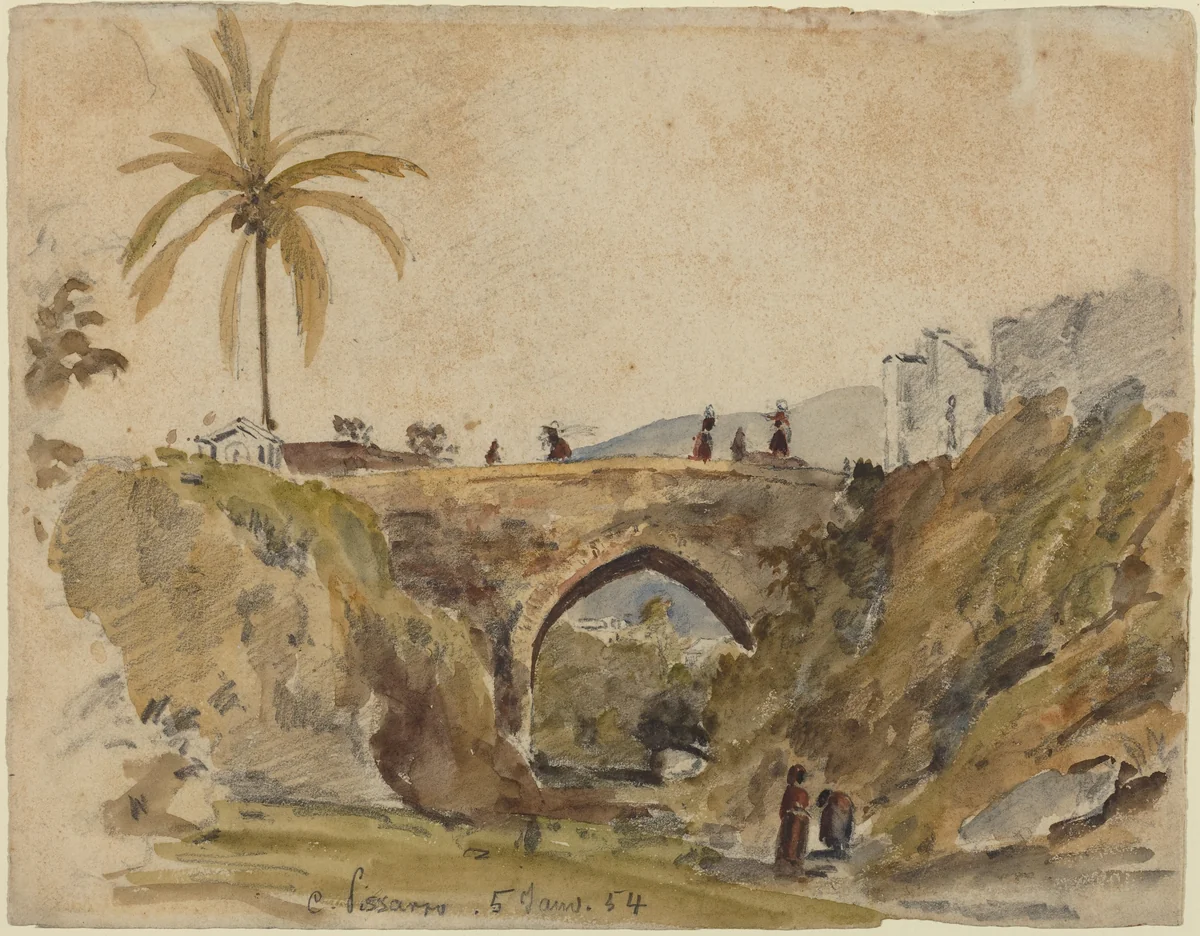 Bridge at Caracas by Camille Pissarro, drawing, 1854