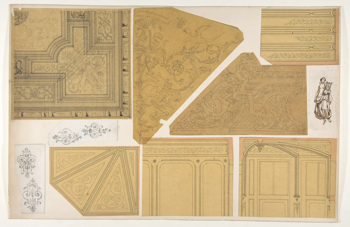 Ten designs for the decoration of interiors by Jules-Edmond-Charles Lachaise, drawing, 1830-1897