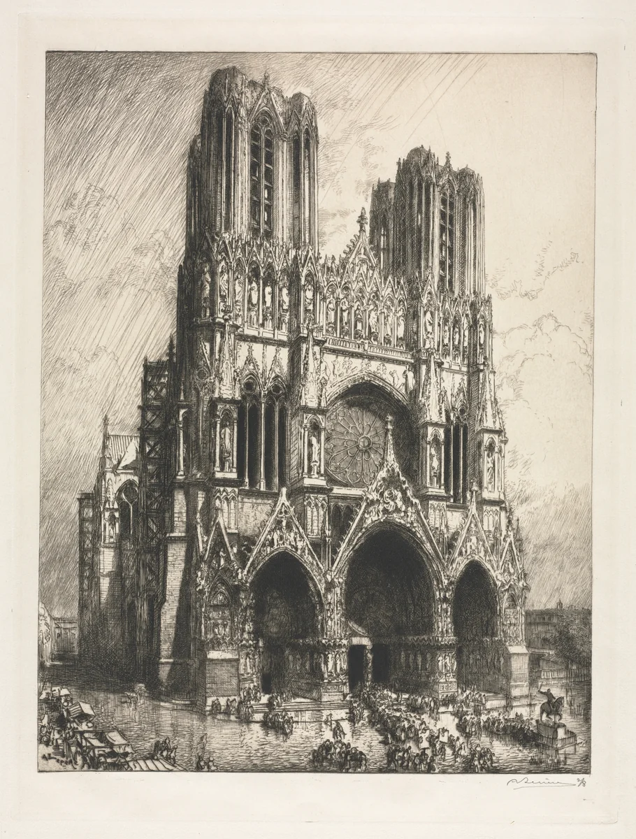 Reims Cathedral by Auguste Louis Lepère, print, 1911
