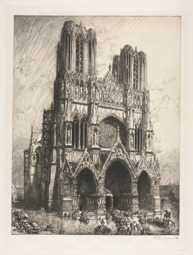 Reims Cathedral by Auguste Louis Lepère, print, 1911