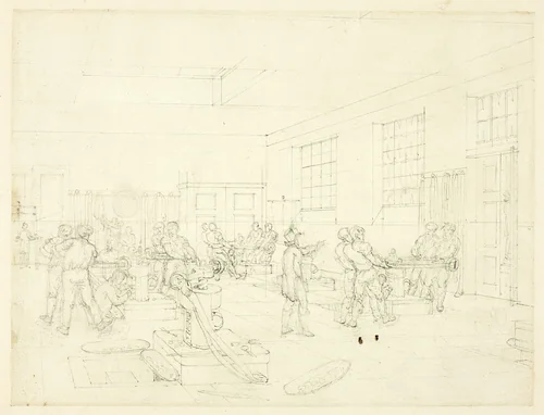 Study for The Mint, from Microcosm of London (recto); Sketch of Courtyard (verso) by Augustus Charles Pugin
Thomas Rowlandson, drawing, 1807-1809